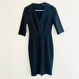 Vintage Diva Black Pinstripe 3/4th Sleeve Retro Pinup Mini Wiggle Dress XS